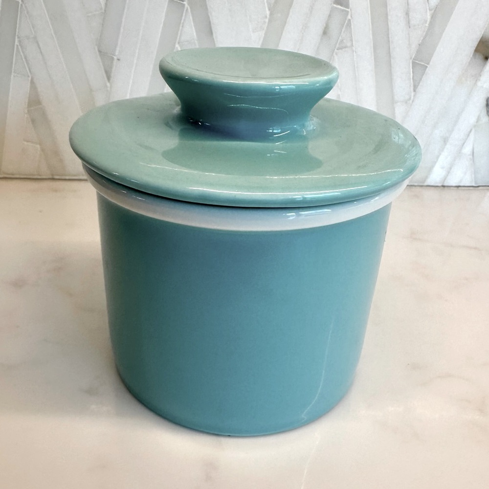 Sweese French Butter Dish with Lid in Turquoise. Soft Butter Crock for Counter.